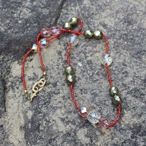 Natural Stone & Glass Crystal Orange Necklace